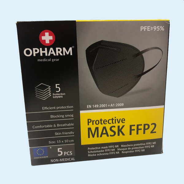 OPHARM ® FFP2 Sicherheitsmaske, schwarz, 5er-Paket